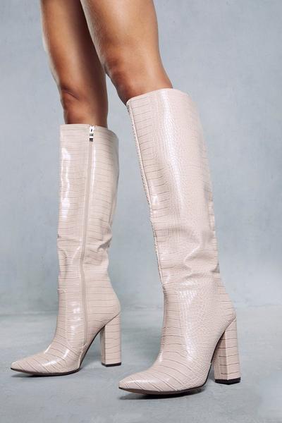 Leather Look Knee High Croc Boots