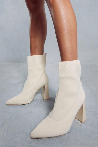Knitted Block Heel Ankle Boots