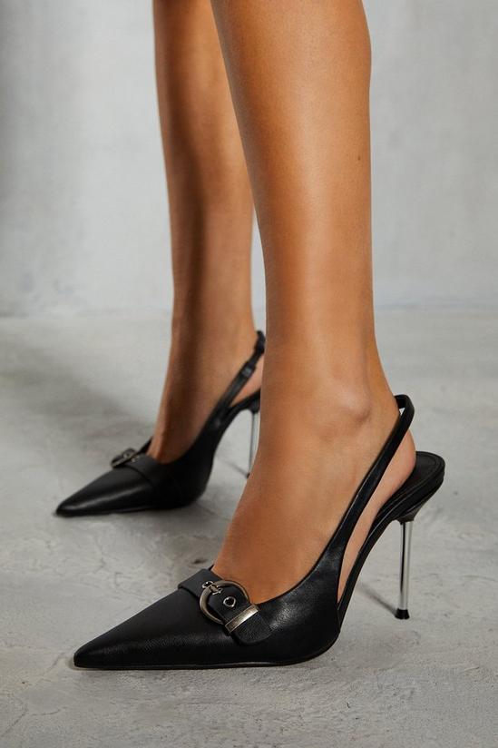 MissPap Leather Look Slingback Chrome Heels 1