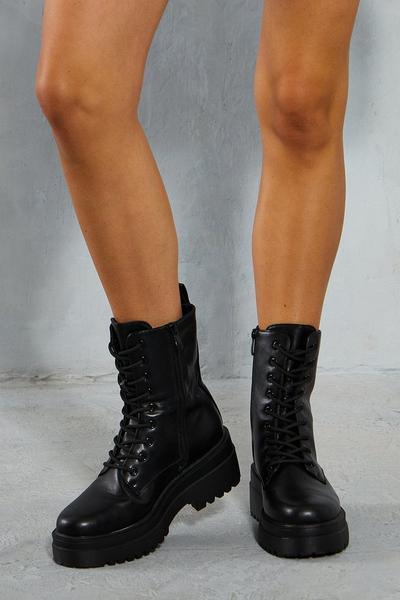 Leather Look Lace Up Boots