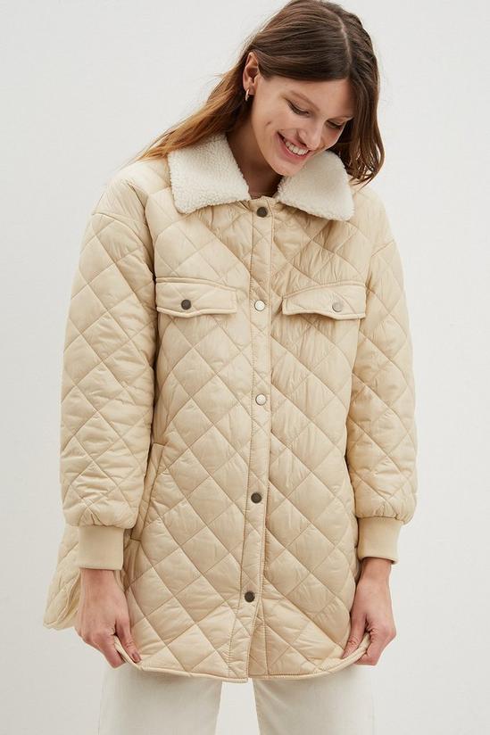 Dorothy Perkins Quilted Borg Collar Coat 1