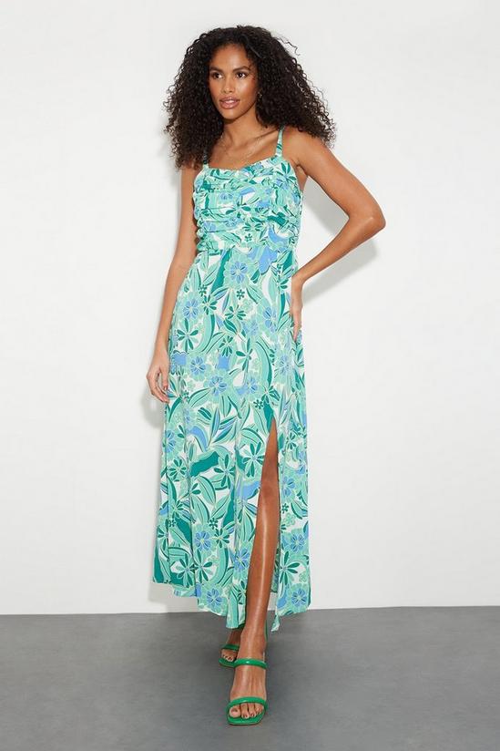 Dorothy Perkins Green Floral Ruched Front Midi Dress 2