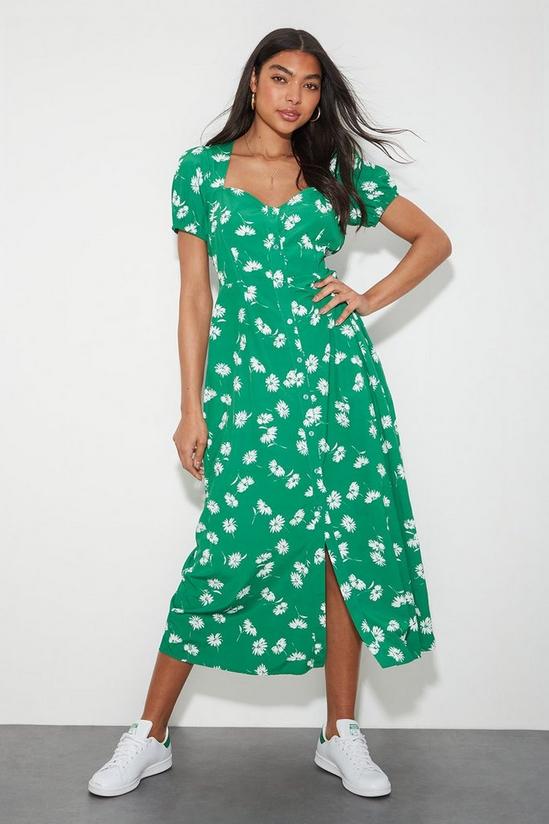 Dorothy Perkins Kitty Green Floral Button Through Fit Flare Midi Dress 2