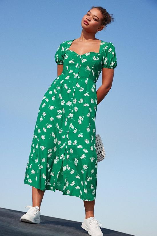 Dorothy Perkins Kitty Green Floral Button Through Fit Flare Midi Dress 3