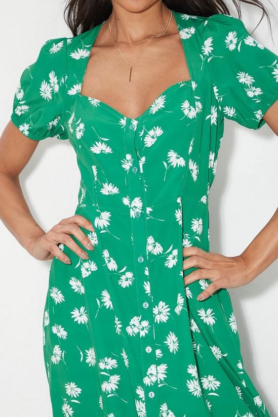 Dorothy Perkins Petite Kitty Green Floral Button Through Fit Flare Dress 4