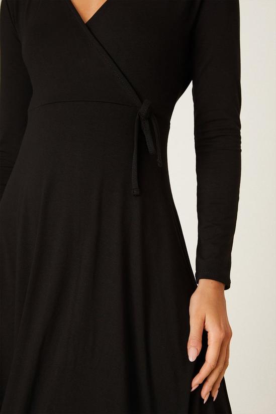 Dorothy Perkins Petite Black Long Sleeve Wrap Midi Dress 4