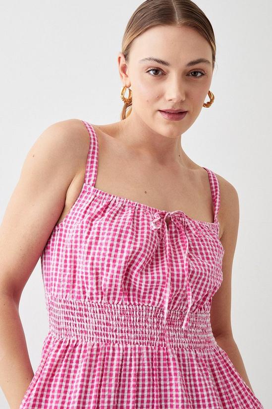 Dorothy Perkins Tall Pink Gingham Shirred Waist Strappy Midi Dress 2