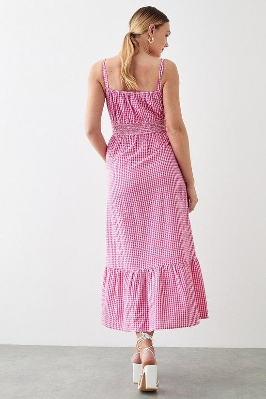 Dorothy Perkins Tall Pink Gingham Shirred Waist Strappy Midi Dress 3