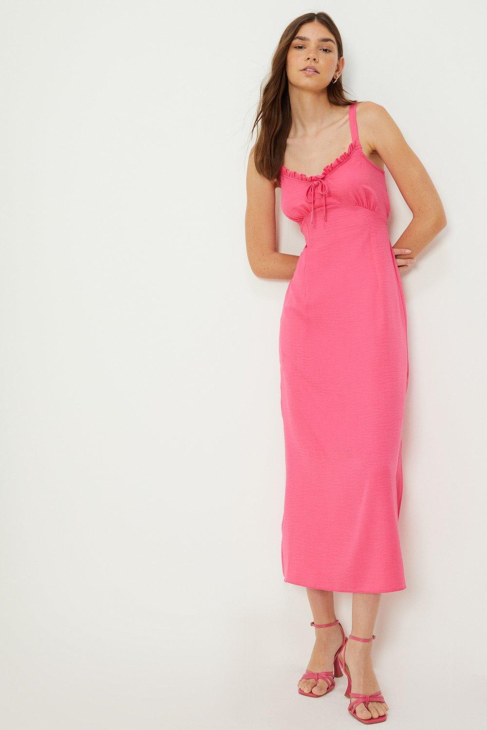 Tall Pink Strappy Ruffle Detail Midi Dress