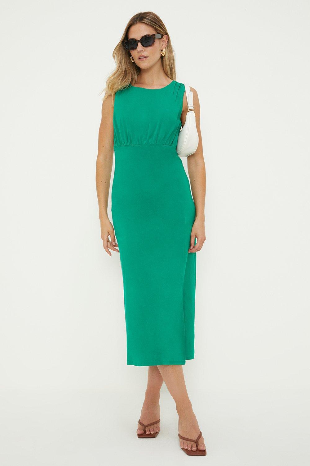Fitted Pencil Midi Dress With Split