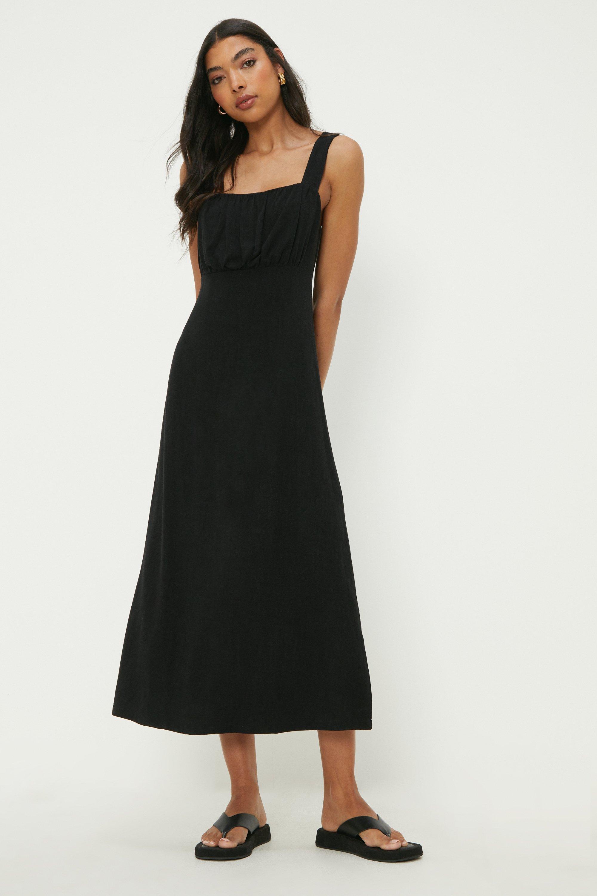 Ruched Bust Strappy Midi Dress