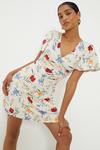 Dorothy Perkins Ivory Floral Flutter Sleeve Wrap Mini Dress thumbnail 1