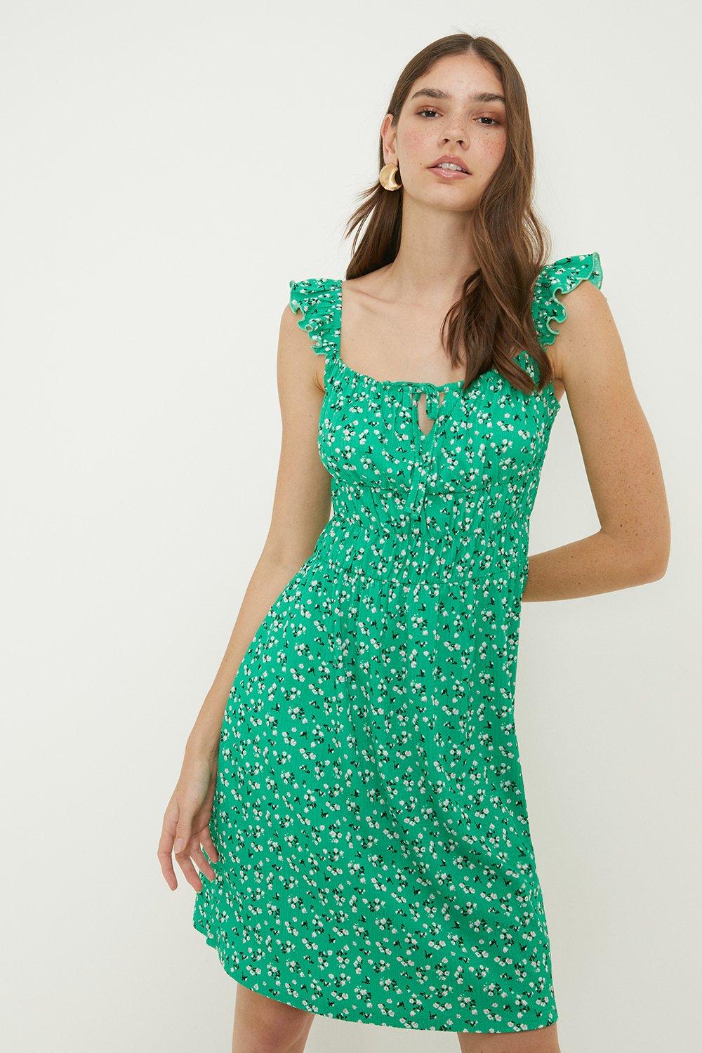 Tall Green Ditsy Ruffle Mini Dress
