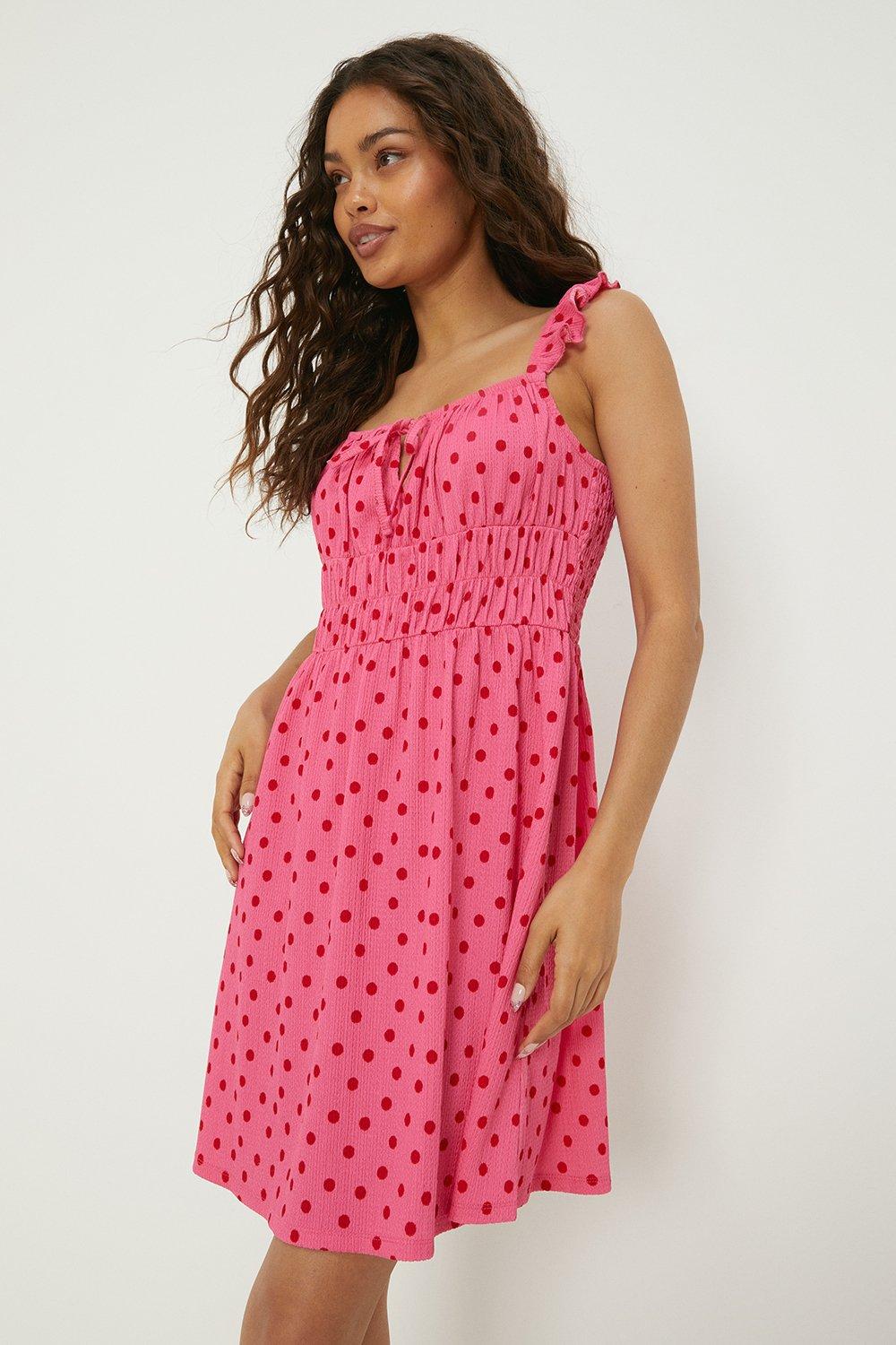 Petite Pink Spot Ruffle Mini Dress