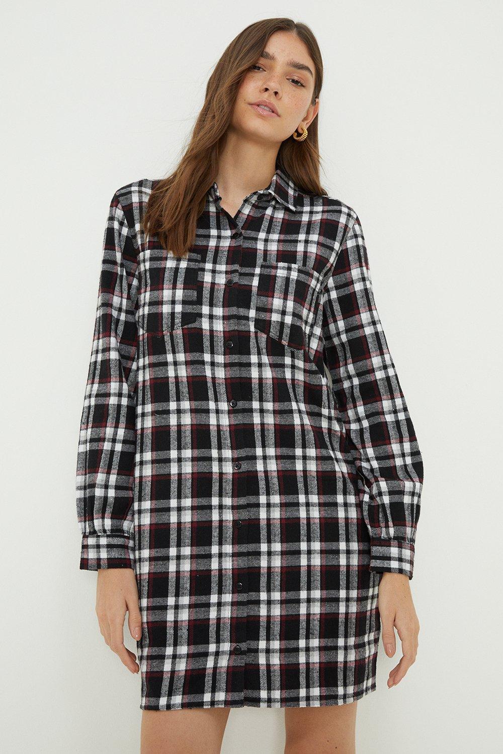 Check Over-sized Shirt Dress