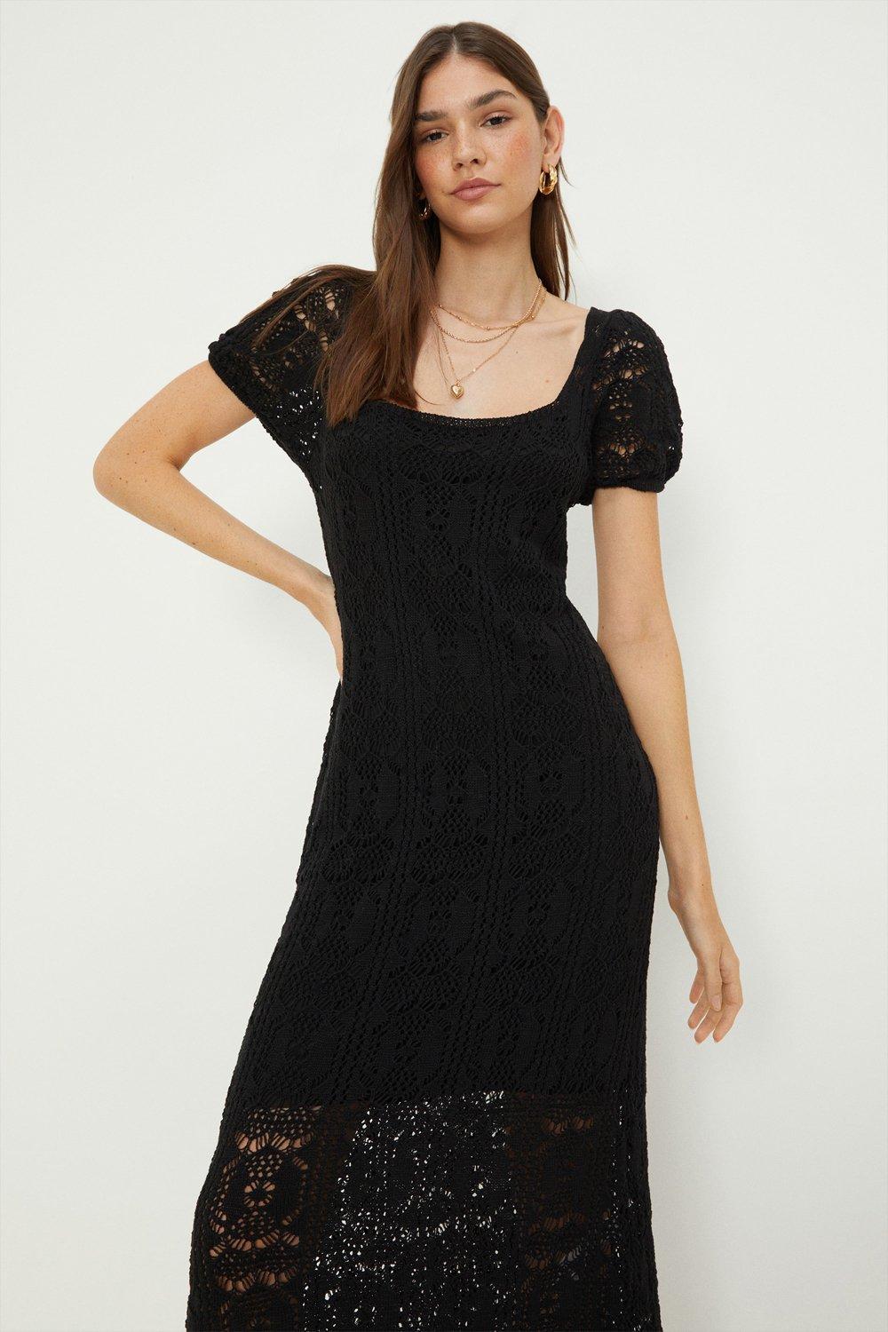 Crochet Short Sleeve Midi Dress
