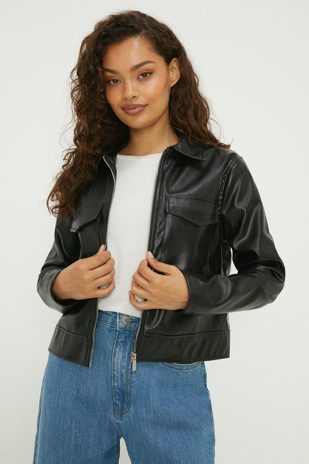 Jackets & Coats | Petite Faux Leather Boxy Jacket | Dorothy Perkins