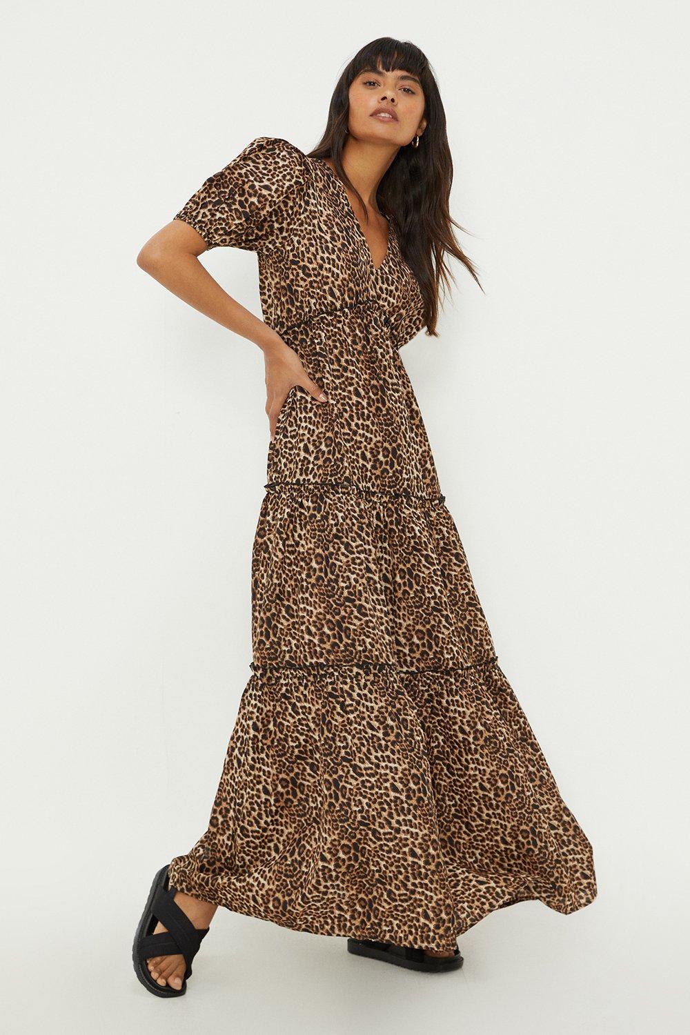 Leopard V Neck Tiered Maxi Dress
