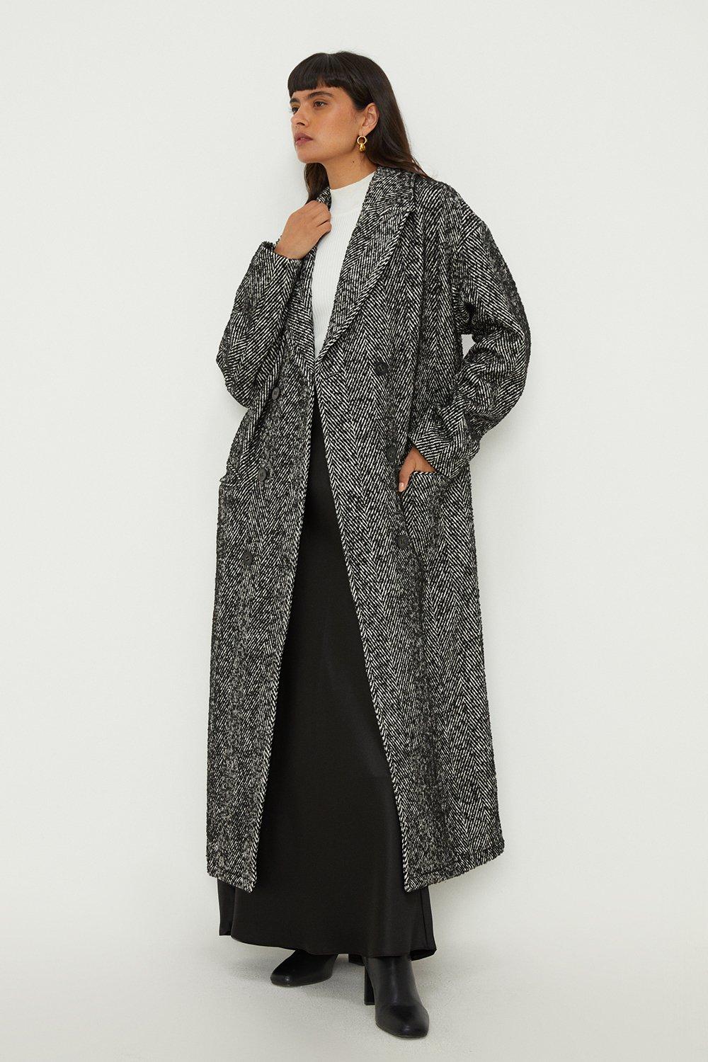 Tall Maxi Herringbone Double Breasted Coat