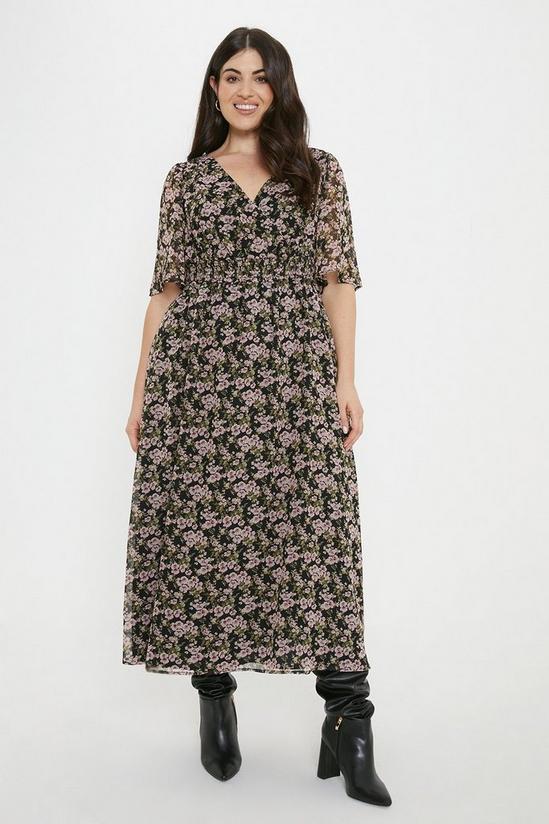 Dorothy Perkins Curve black floral Wrap Midi Dress 1