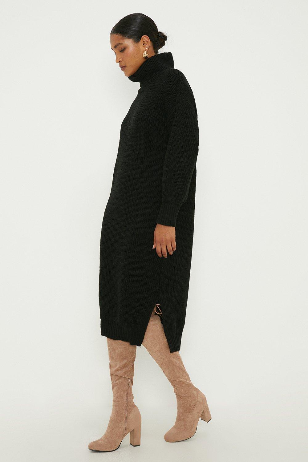 Chunky Roll Neck Knitted Midi Dress