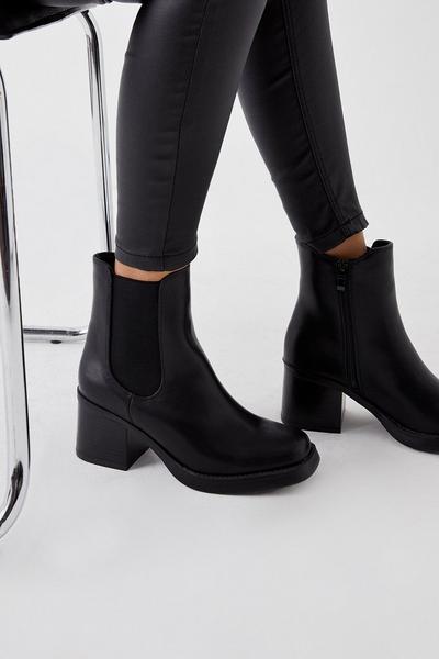 Faith: Alberta Square Toe Stack Heel Ankle Boots