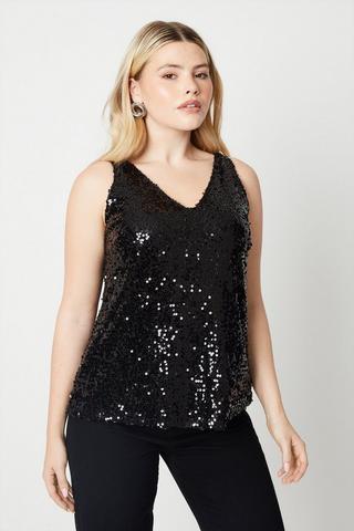 Plus Size LUXE Black Hand Embellished Cami Top
