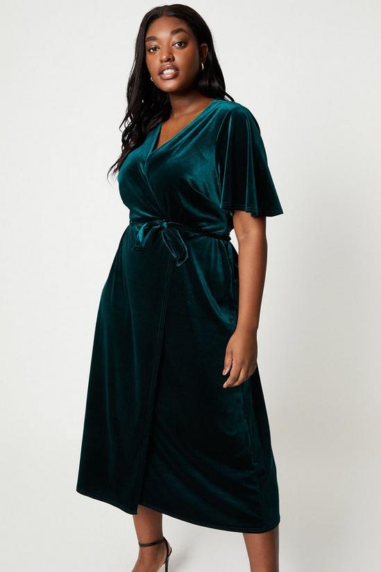 Dorothy Perkins Curve Velvet Wrap Angel Sleeve Midi Dress 2