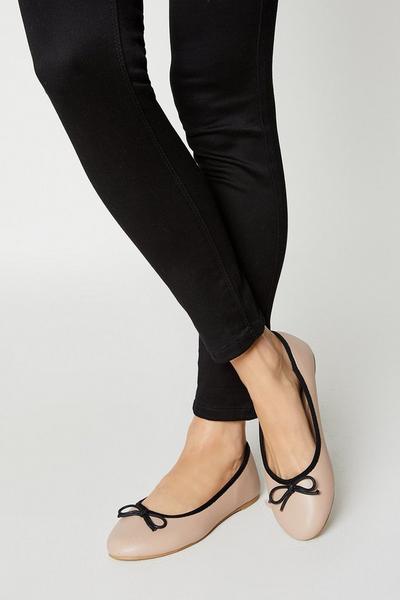 Wide Fit Pipa Contrast Trim Bow Ballet Flats