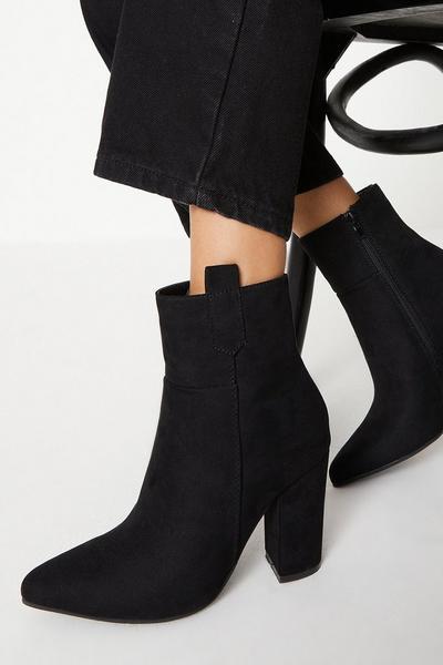 Amma High Block Heel Pointed Ankle Boots