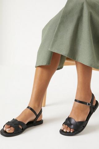 Product Wide Fit Fara Weave Detail Flat Sandals black