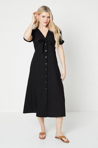 Product V Neck Button Through Midi Dress black