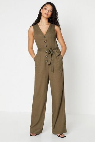 ASOS Women's Jumpsuit Slit Hem Side Zipper Pockets Cotton Blend Ivory Size  14