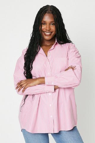 Product Poplin Stripe Button Through Shirt pink