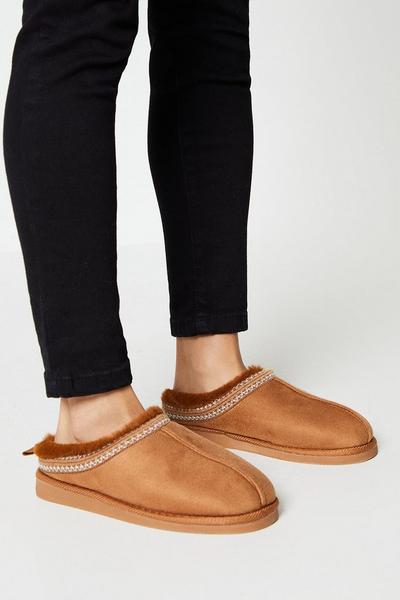 Molly Faux Fur Stitch Detail Mule Slippers