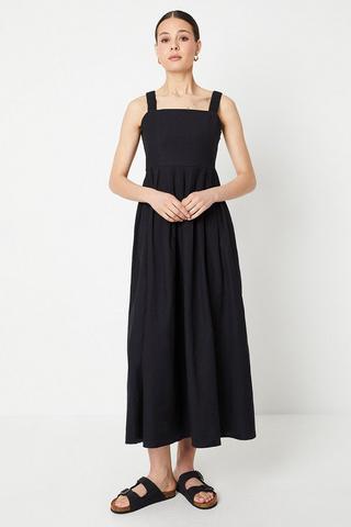 Product Ruched Straps Sleeveless Midi Dress black