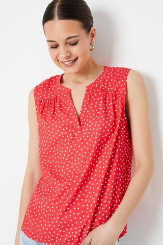 Product Red Spot Sleeveless Collarless Blouse red