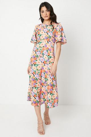 Product Floral Angel Sleeve Bow Back Midi Dress floral