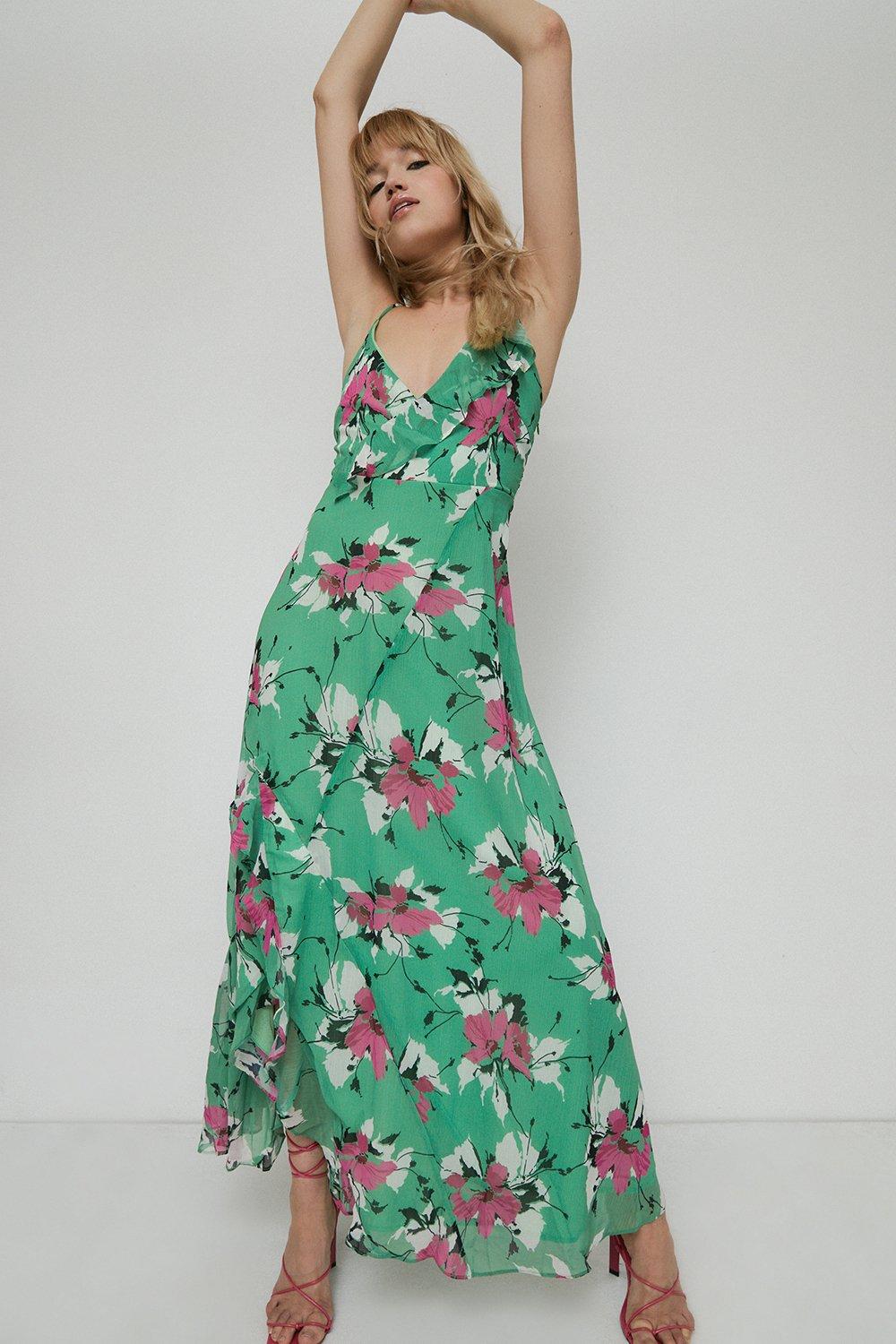 Petite Strappy Wrap Maxi Dress In Floral