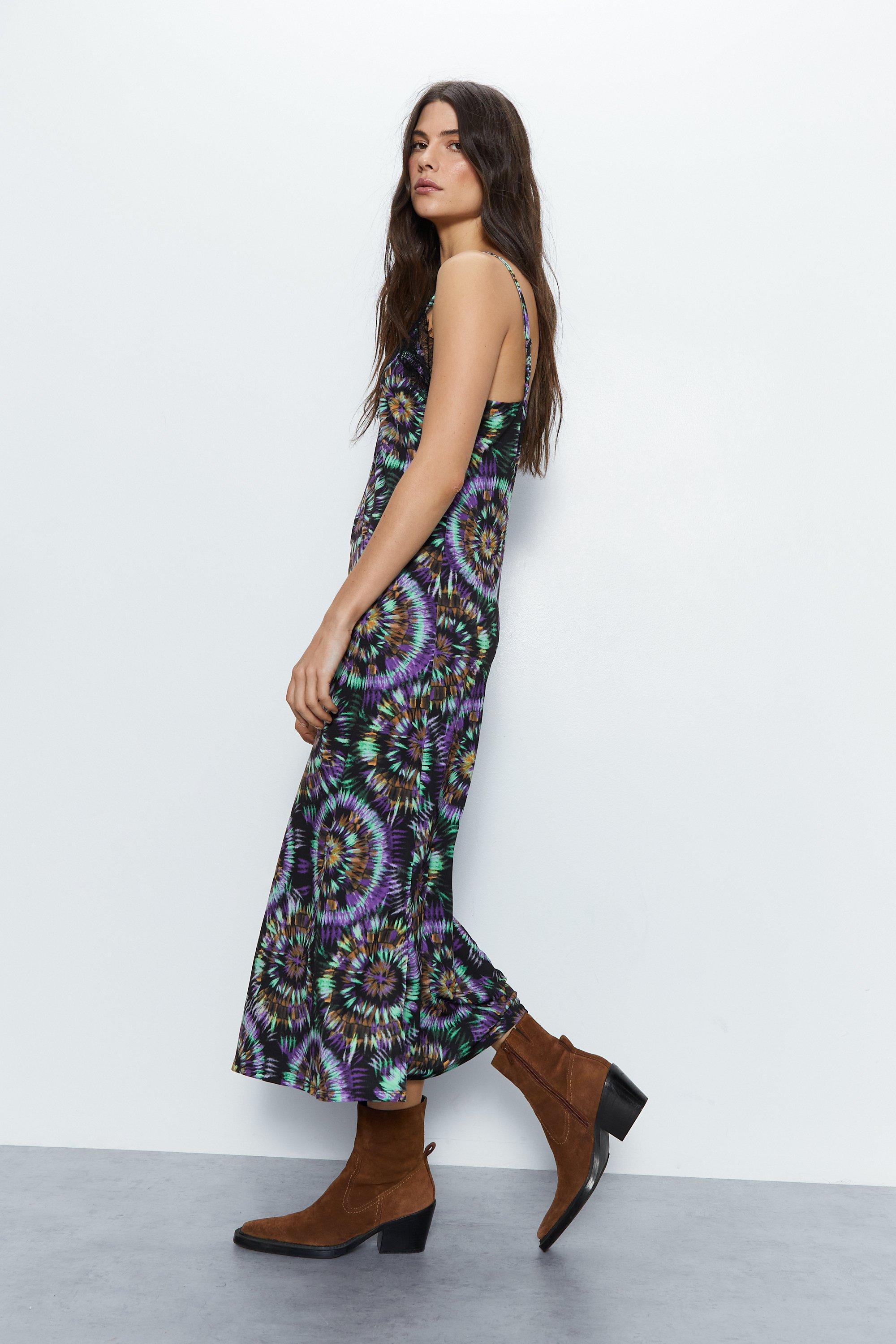 Printed Recycled Lace Trim Cami Dress