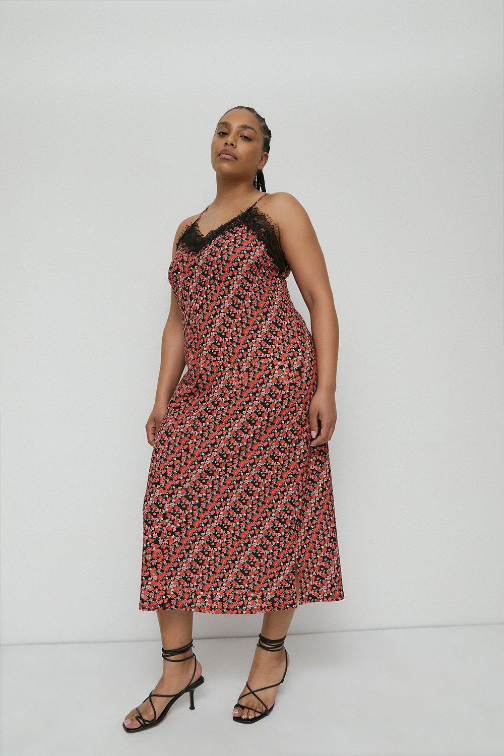 Plus Size Printed Recycled Lace Trim Cami Dress