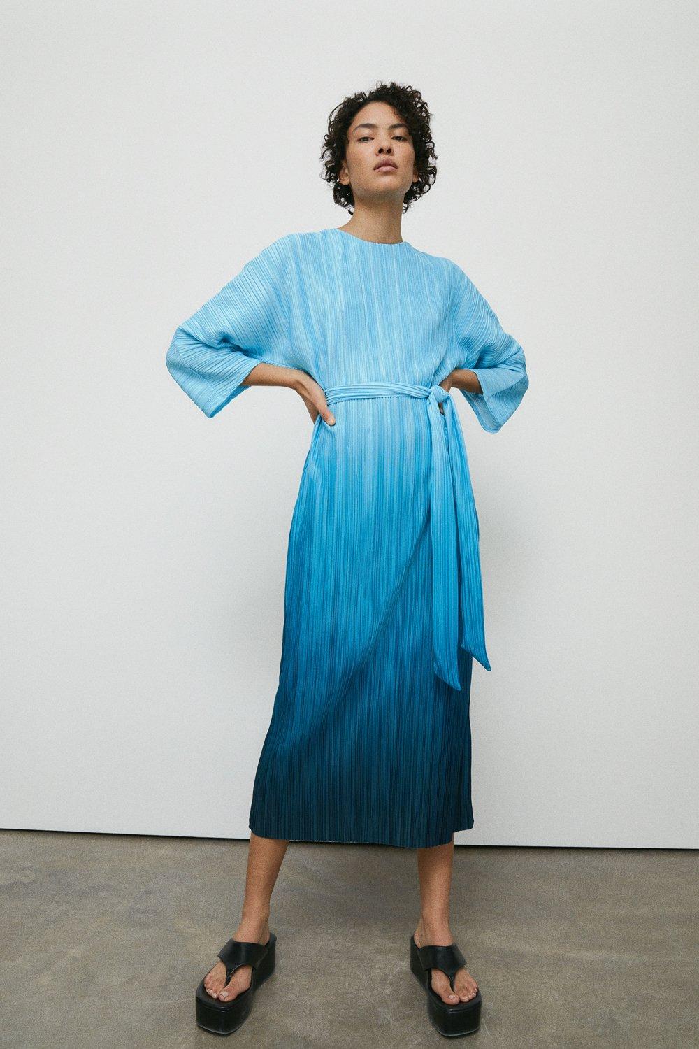 Dresses | Printed Plisse Batwing Midi Dress | Warehouse