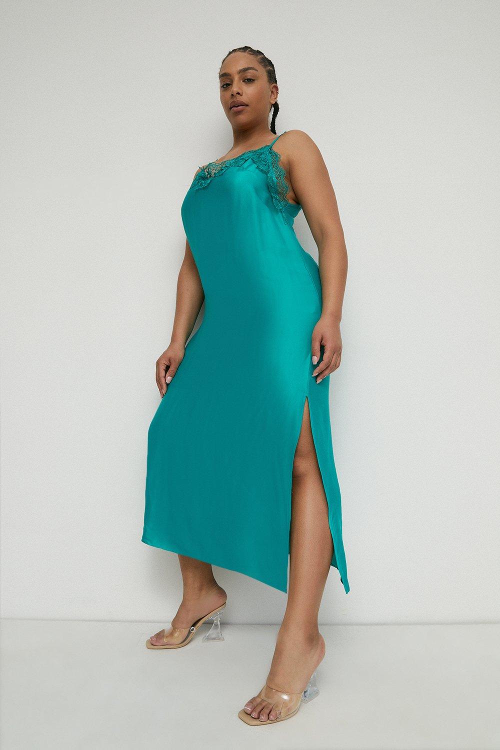 Plus Size Satin Lace Cami Dress