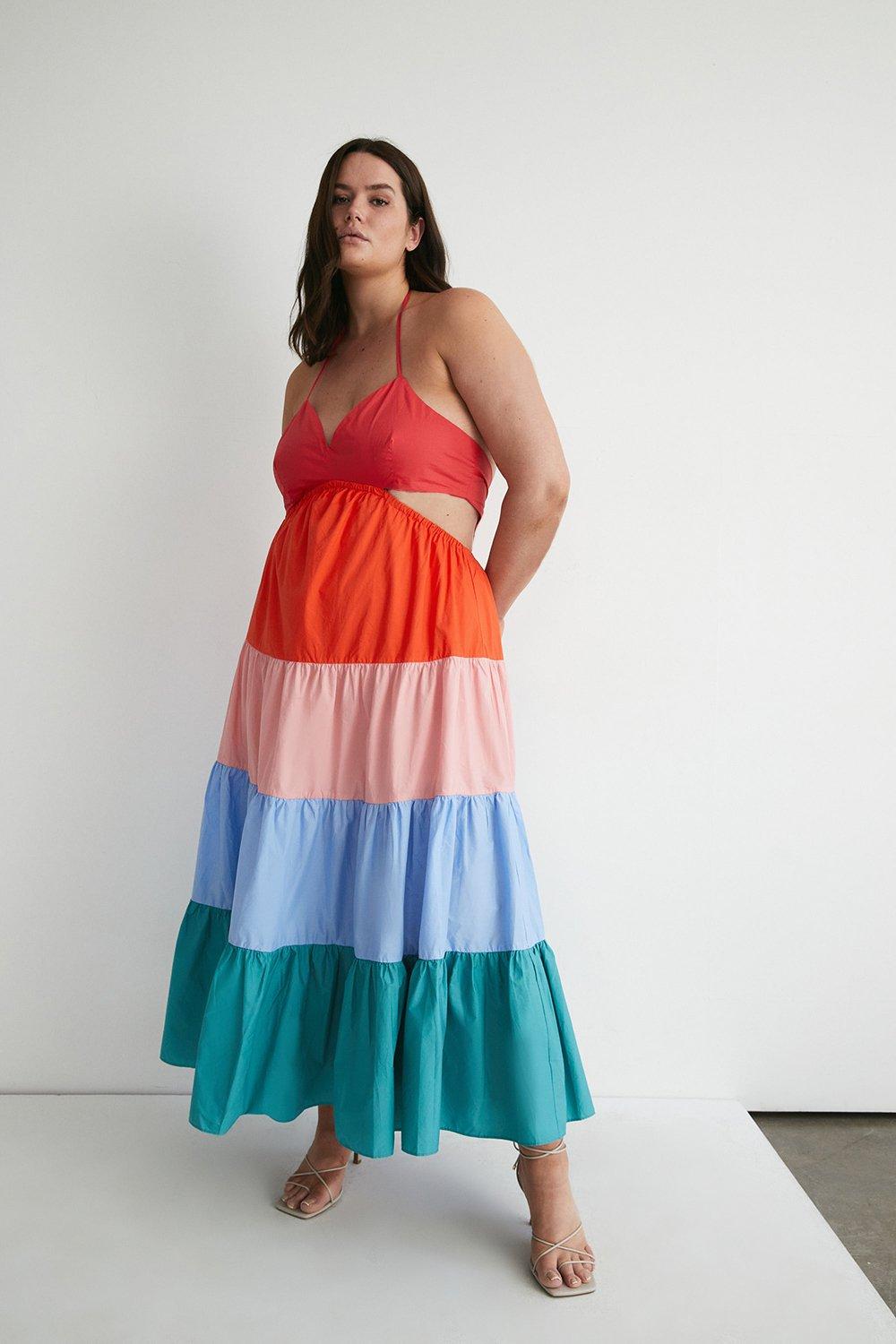 Plus Size Rainbow Strappy Maxi Dress