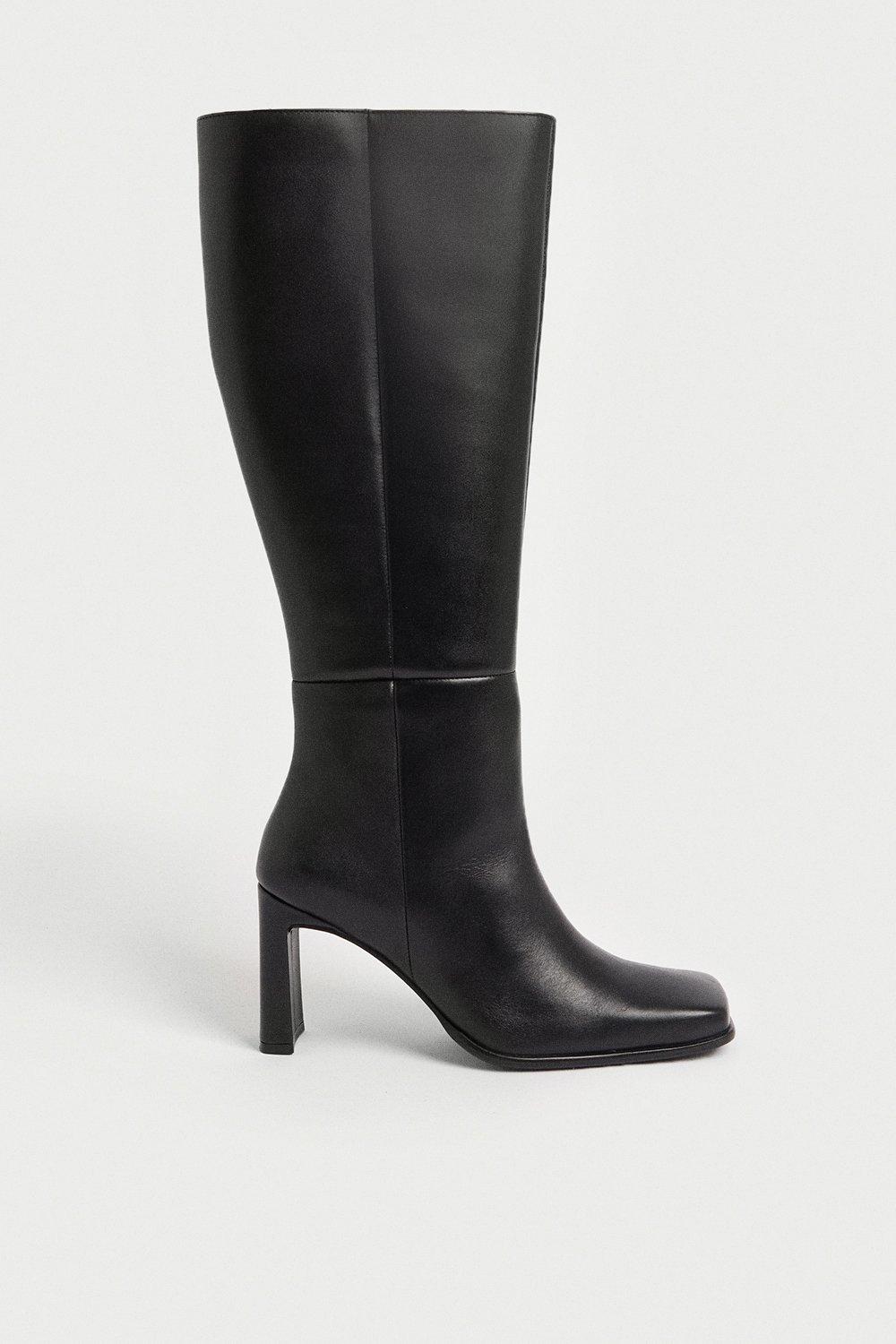 Boots | Premium Leather Squared Toe Knee High Boots | Warehouse