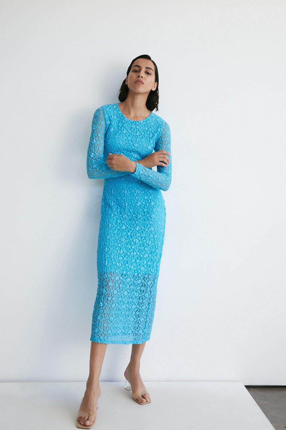Long Sleeve Lace Cut Out Midi Dress