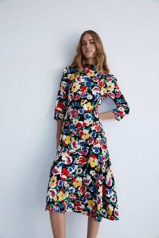 Floral Print Long Sleeve Dress - Women from Yumi UK