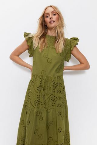 Olive Green Lace Midi Dress