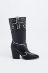 Warehouse Leather Studded Contrast Stitch Cowboy Boot thumbnail 1