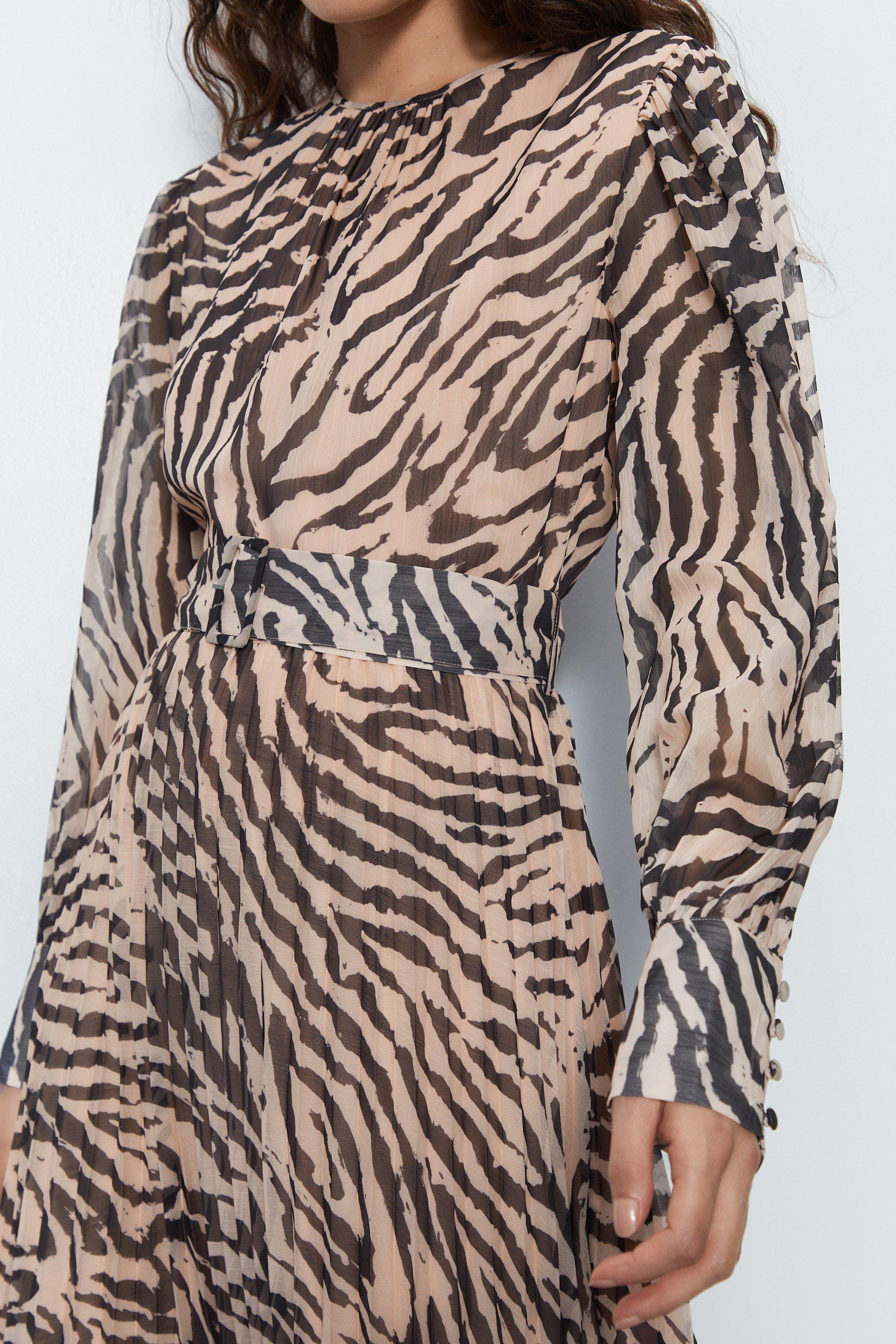 Recycled Polyester Zebra Pleated Midi Dress